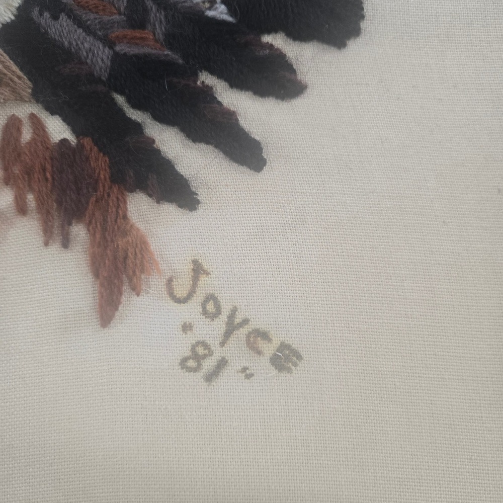 Vintage 1981 Hand Embroidery Needlepoint Native American Chief Framed Wall Art - Picture 10 of 16